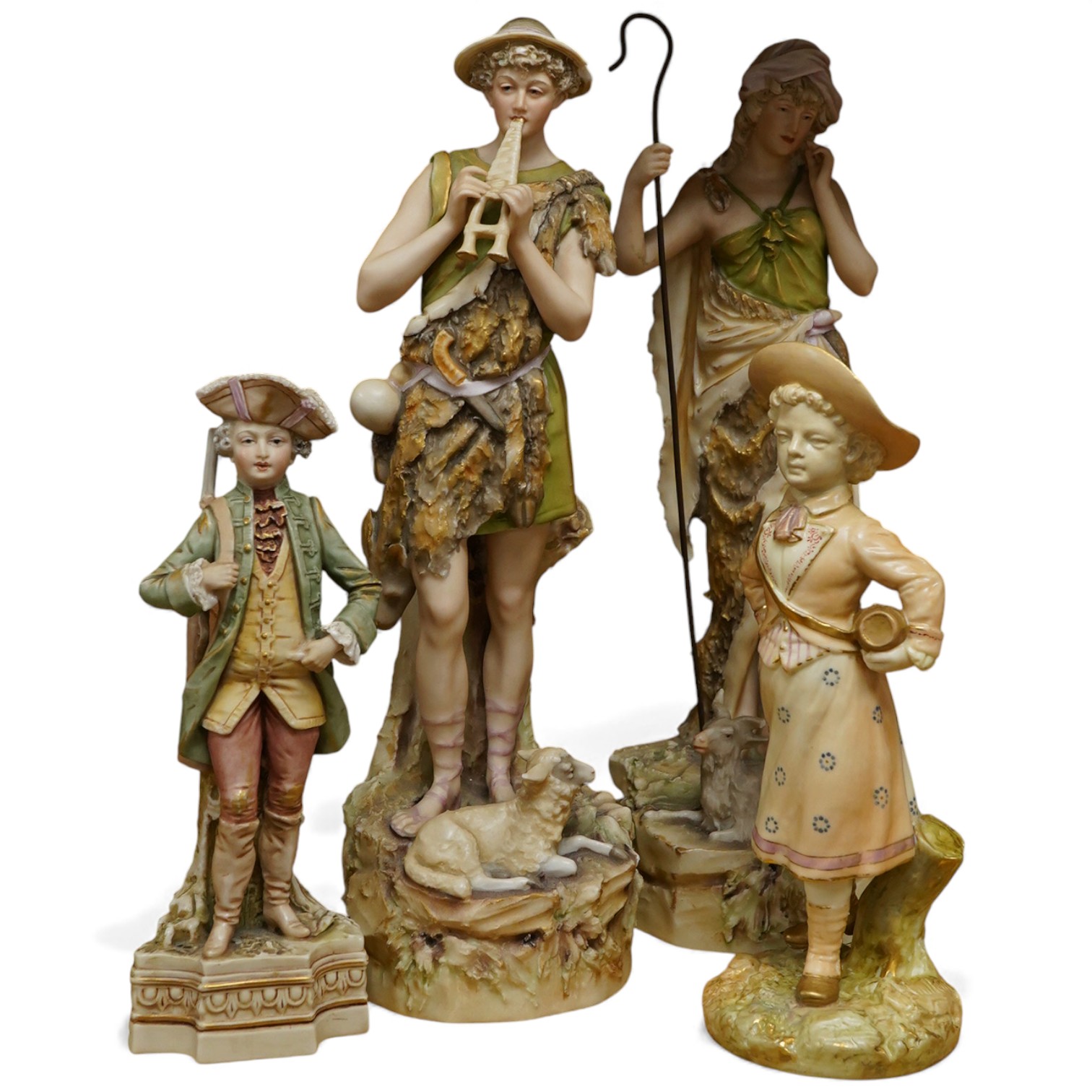 Three Royal Dux figures and a Royal Worcester blush Ivory figure, 30cm